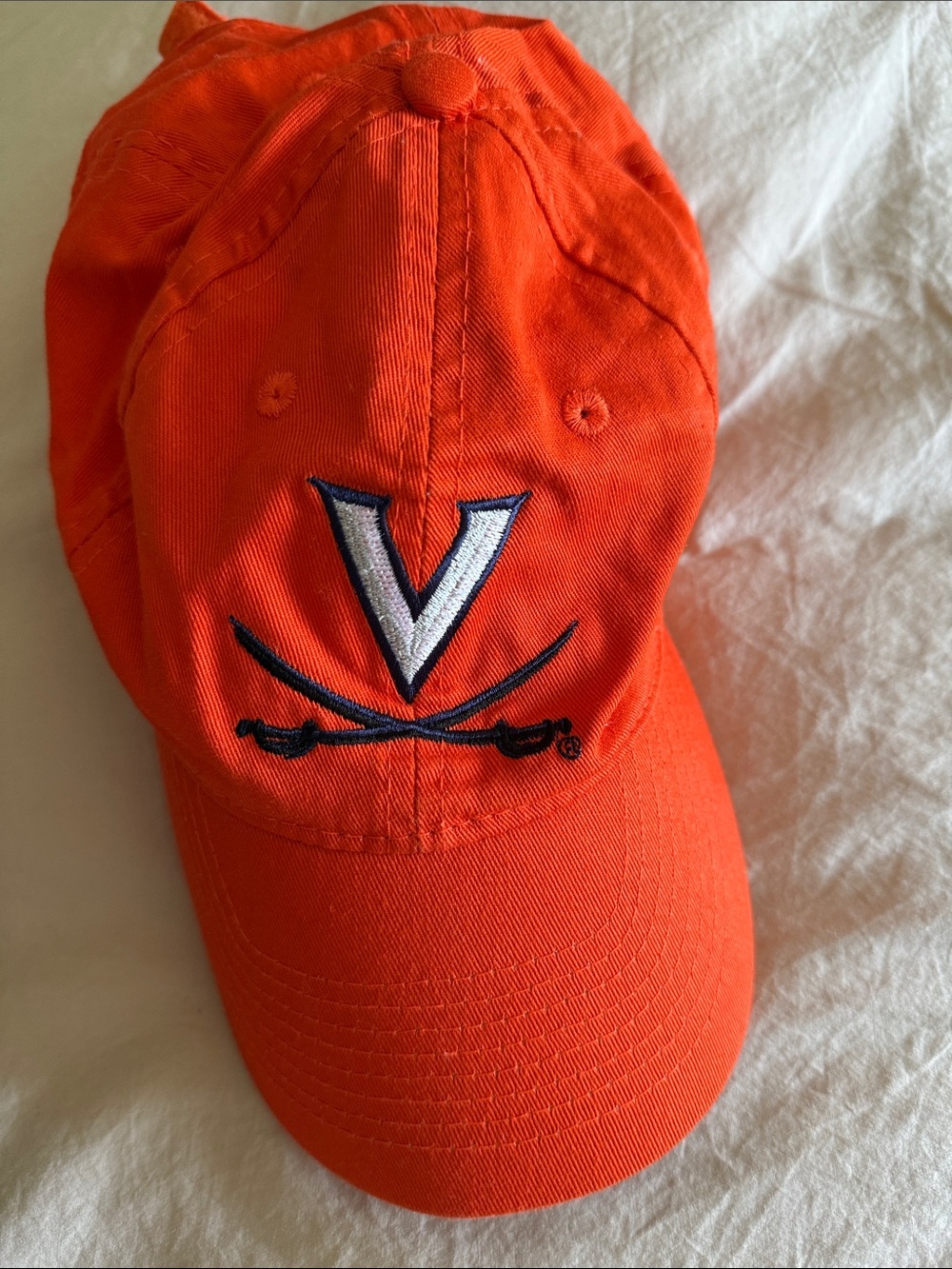 Port and Company Orange Baseball Cap with Navy & White V Logo